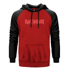 Iron Maiden Red Text Kırmızı Renk Reglan Kol Kapşonlu Sweatshirt