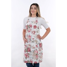 Mediterian Ayarlanabilir askılı mutfak önlüğü, şıklık ve konfor için ideal, pembe gül desenli