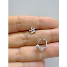 Zirkon Taşlı Tragus Rook Lobe Helix Uyumlu Çiçek Model  Halka Piercing