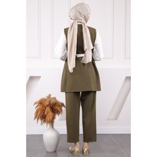 İmaj Butik Haki Gömlek Yelek Pantolon Üçlü Kombin Takım