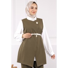 İmaj Butik Haki Gömlek Yelek Pantolon Üçlü Kombin Takım
