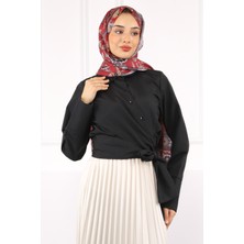 İmaj Butik Siyah Bel Bağlamalı Crop Gömlek