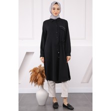 İmaj Butik Siyah Yan Bağlamalı Linda Tunik