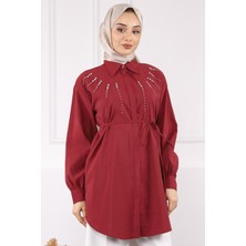 İmaj Butik Bordo Önü Taşlı Modal Tunik