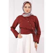 İmaj Butik Bordo Bel Bağlamalı Crop Gömlek