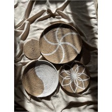 Bohem Hasır Halat Ip Duvar Tabağı Beyaz 4 Parça (Yapıştırma Değildir Makine Dikimidir)