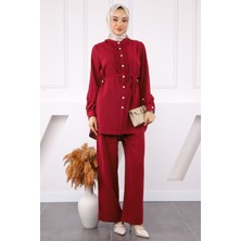 İmaj Butik Bordo Önü Fırfırlı Tunik Pantolonlu Linda Takım