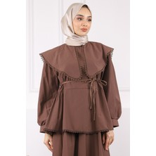 İmaj Butik Bordo Yaka Detaylı Bluz Etekli Takım