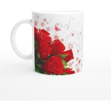 Wisdom Rain Romantik Kırmızı Gül Desenli Kupa Bardak