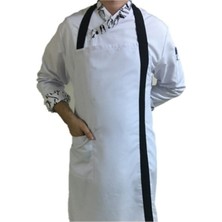Mediterian Unisex askılı aşçı önlüğü, rahat ve şık tasarım, 90x70, beyaz ve siyah renk