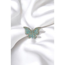 Yapıştırma Mavi Taşlı Kelebek Aksesuar