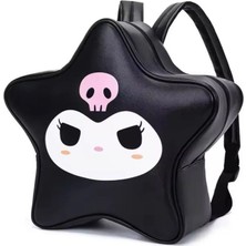 Sanrio Kawaii Kuromi Hello Kitty Siyah Beyaz Star Yıldız Lüx Deri Sırt Çantası Kadın Genç Kız Çocuk