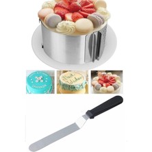 Teknotrust Set Kek Ve Pasta Paslanmaz Yuvarlak Kelepçeli Ayarlanabilir Çember - Eğik Pasta Spatulası