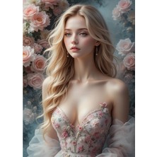 Bedeko Güller Arasında Sarışın Güzel Kadın Ahşap Tablo