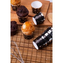 Teknotrust Gümüş Yaldızlı Siyah 12'li Kek Kalıbı Yıldız Konfeti Detaylı Fırında Dağılmayan 6.5X5 cm Muffin