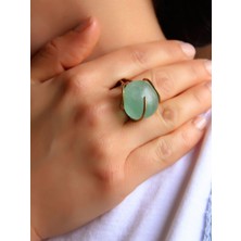 Doğal Taş Yeşil Akik Dev Boy Doğal Taşlı Ayarlanabilir Yüzük EUY10YSA