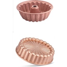 Teknotrust Granit Döküm Tart&Turta Kalıbı Ve Sık Dilimli Kek Kalıbı Rose Gold 2 Li Set