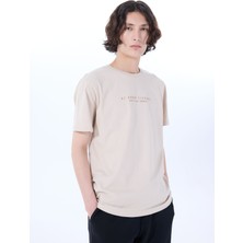 Mustang Bisiklet Yaka Baskılı Bej Erkek T-Shirt M5SM-TST1306