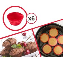 Teknotrust Onikiden Airfryer Silikon Kek Muffin Kalıbı 6’Lı, Tüm Hava Fritözleriyle Uyumlu