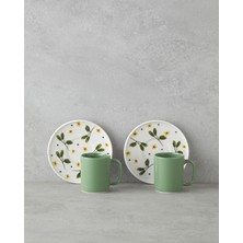 English Home Thalia Bone Porselen 4 Parça 2 Kişilik Kahve Fincan Takımı 90 ml Yeşil