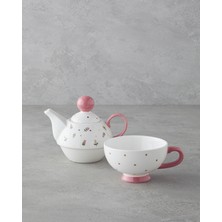 Pink Flowers New Bone China Demlik 400 ml Pembe