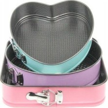 Teknotrust 3 Lü Kelepçeli Kek Kalıbı Kare-Yuvarlak-Kalp