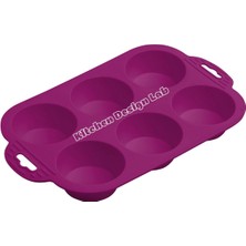 Teknotrust Tek Parça Mor 6'lı Silikon Mini Kek Kalıbı - Muffin Kalıbı 6'lı Kalıp Göbekli Kek Kalıbı 24 X 16 cm