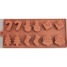 Teknotrust Yılbaşı Silikon Kalıp Çikolata Sabun Kokulu Taş Mum Epoksi Kalıbı 12 Delikli