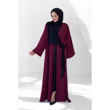 Önden Bağlama Detaylı Abaya 70005 Bordo