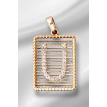 14 Ayar Altın Taşlı Telli Ü Harf Kolye Ucu