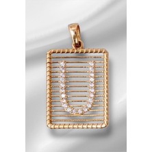 14 Ayar Altın Taşlı Telli U Harf Kolye Ucu