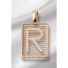 14 Ayar Altın Taşlı Telli R Harf Kolye Ucu