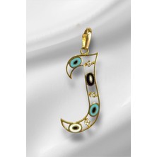 14 Ayar Altın J Harfli Nazar Boncuklu Göz Kolye Ucu