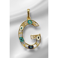 14 Ayar Altın G Harfli Nazar Boncuklu Göz Kolye Ucu