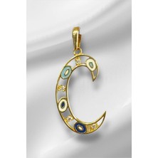 14 Ayar Altın Nazar Boncuklu Göz C Harf Kolye Ucu