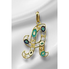 14 Ayar Altın A Harfli Nazar Boncuklu Göz Kolye Ucu