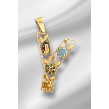 14 Ayar Altın Y Harfli Çiçekli Cennet Bahçesi Kolye Ucu