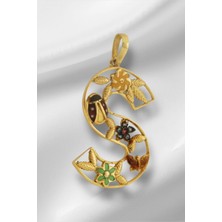 14 Ayar Altın S Harfli Çiçekli Cennet Bahçesi Kolye Ucu