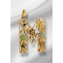 14 Ayar Altın M Harfli Çiçekli Cennet Bahçesi Kolye Ucu