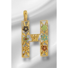 14 Ayar Altın H Harfli Çiçekli Cennet Bahçesi Kolye Ucu