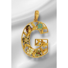 14 Ayar Altın G Harfli Çiçekli Cennet Bahçesi Kolye Ucu