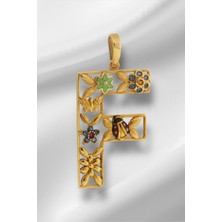 14 Ayar Altın F Harfli Çiçekli Cennet Bahçesi Kolye Ucu