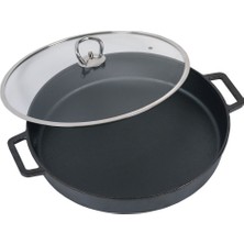 Demir Döküm Kaplamasız Tava / Çap 32 Derin Tava  + Cam Kapak