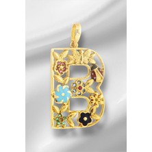 14 Ayar Altın B Harfli Çiçekli Cennet Bahçesi Kolye Ucu