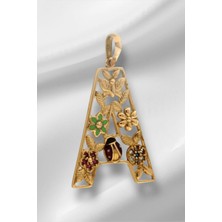 14 Ayar Altın A Harfli Çiçekli Cennet Bahçesi Kolye Ucu