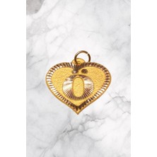 14 Ayar Altın Ö Harfli Nostaljik Kalp Kolye Ucu