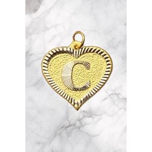 14 Ayar Altın C Harfli Nostaljik Kalp Kolye Ucu