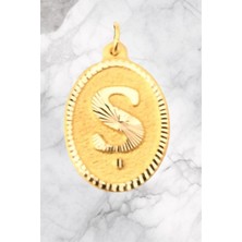 14 Ayar Altın Nostaljik Oval Ş Harf Kolye Ucu
