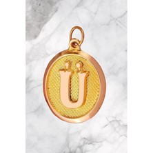 14 Ayar Altın Vintage Oval Ü Harf Kolye Ucu