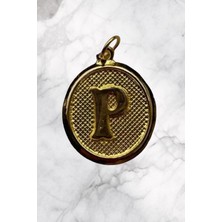 14 Ayar Altın Vintage Oval P Harf Kolye Ucu